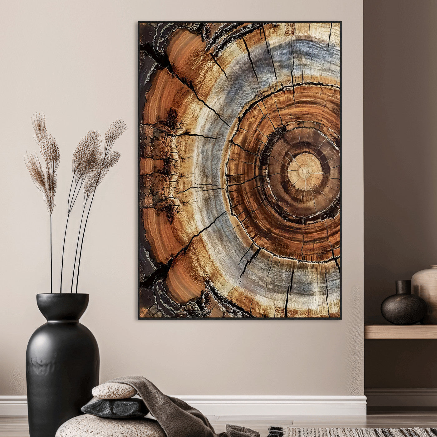 Tree Rings Wall Art Canvas Print – Rustic Wood Texture