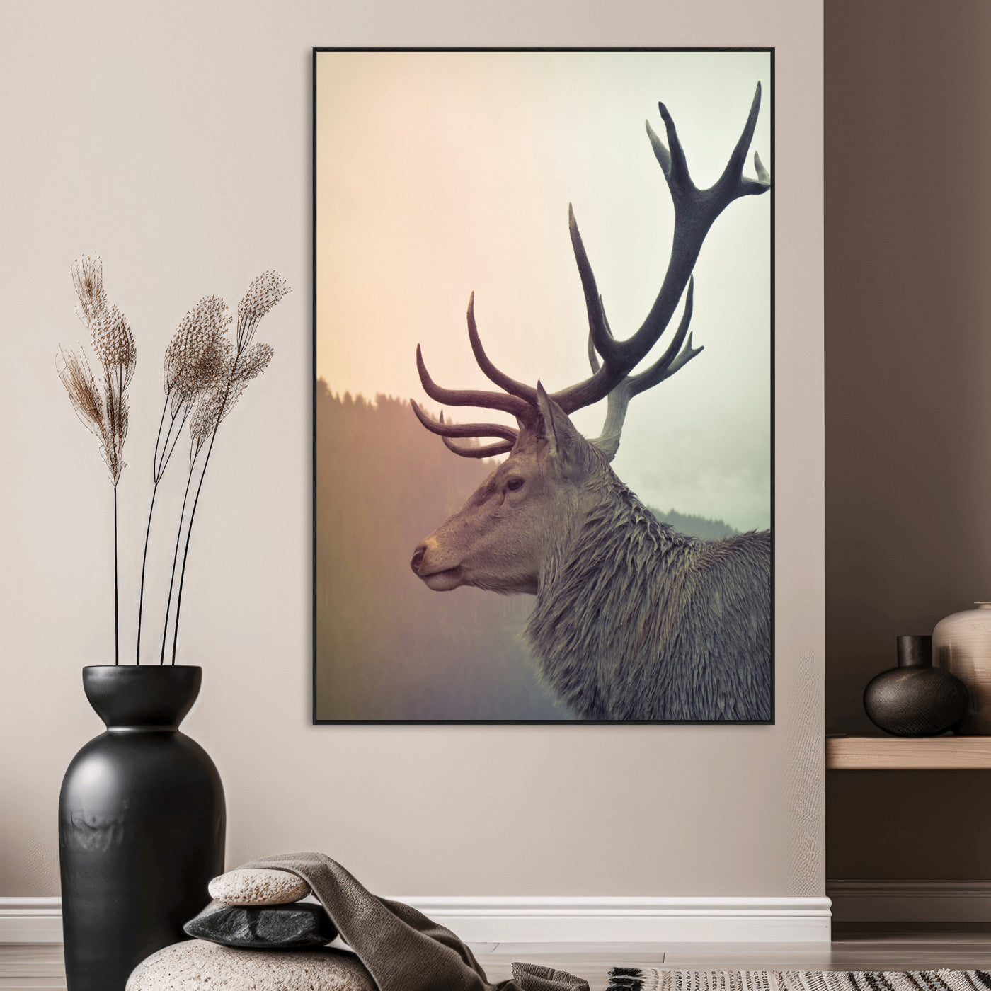 Deer Canvas Wall Art Print – Framed Woodland Animal Rustic