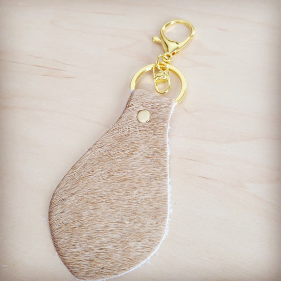 **Hair-on-Hide Leather Key Chain - Light Tan 703j