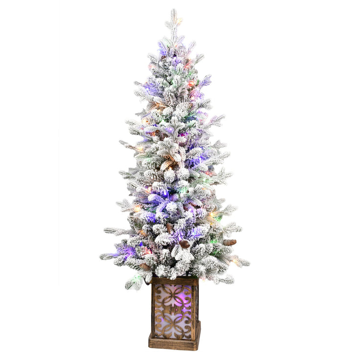 4FT Flocked Christmas Tree with Multicolour LED Lights, artificial Christmas tree for festive holiday home decor from Cedar & Spice Gifts