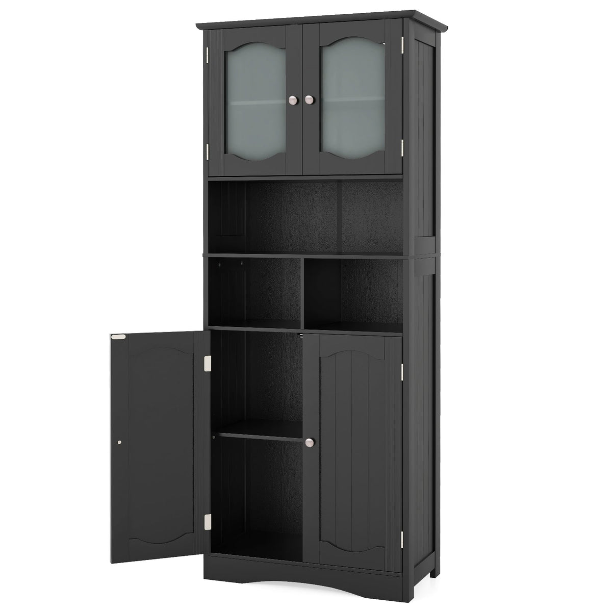 58.5 Inch Freestanding Linen Bathroom Storage Cabinet with Frost Glass Doors