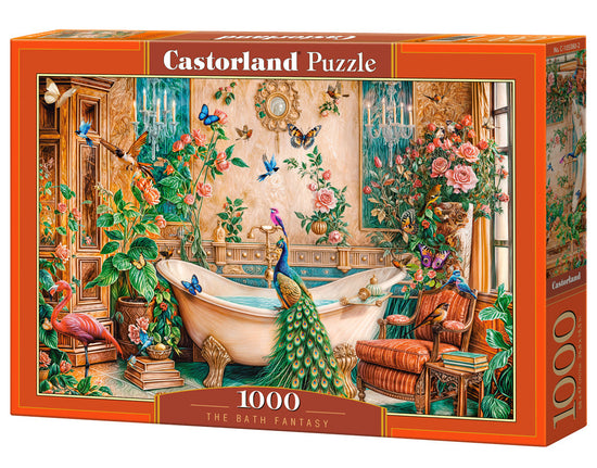 1000 Piece Jigsaw Puzzle, The Bath Fantasy, Luxurious bathroom, Peacock and exotic birds, Ornate, vibrant art., Adult Puzzle, Castorland C-105380-2