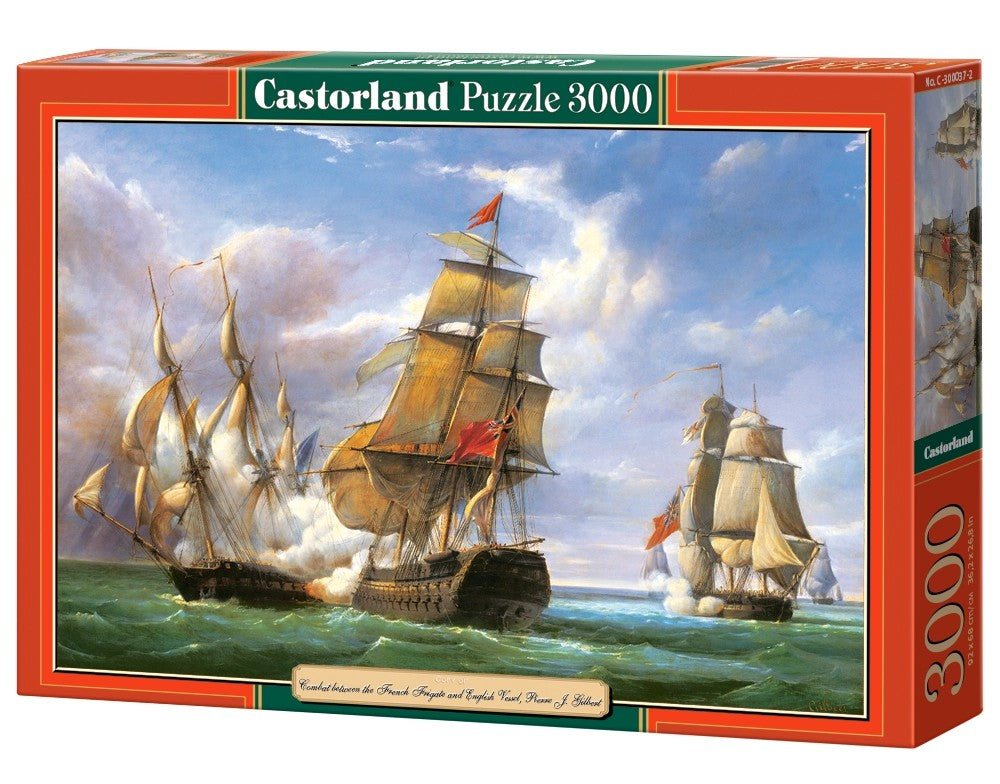 3000 Piece Jigsaw Puzzle, "Combat between the French and the English Vessels", Naval battle, Historical puzzles, Canon battle,  Adult Puzzle, Castorland C-300037-2