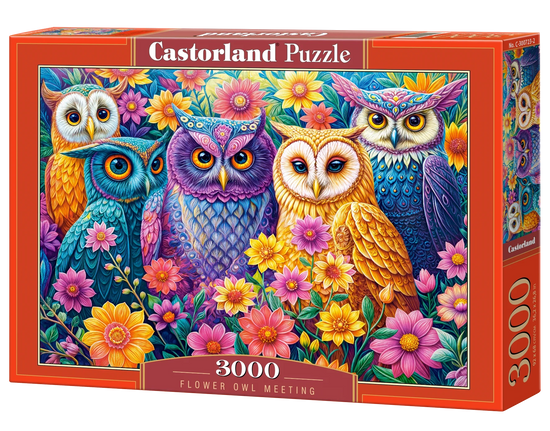 3000 Piece Jigsaw Puzzle, Flower Owl Meeting, Vibrant Colorful Owl Garden, Whimsical Folk Art Bird Scene, Adult Puzzle, Castorland C-300723-2