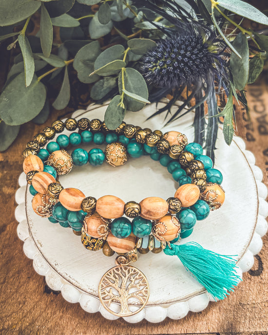 Beautiful Turquoise Tree of Life Bracelet Set