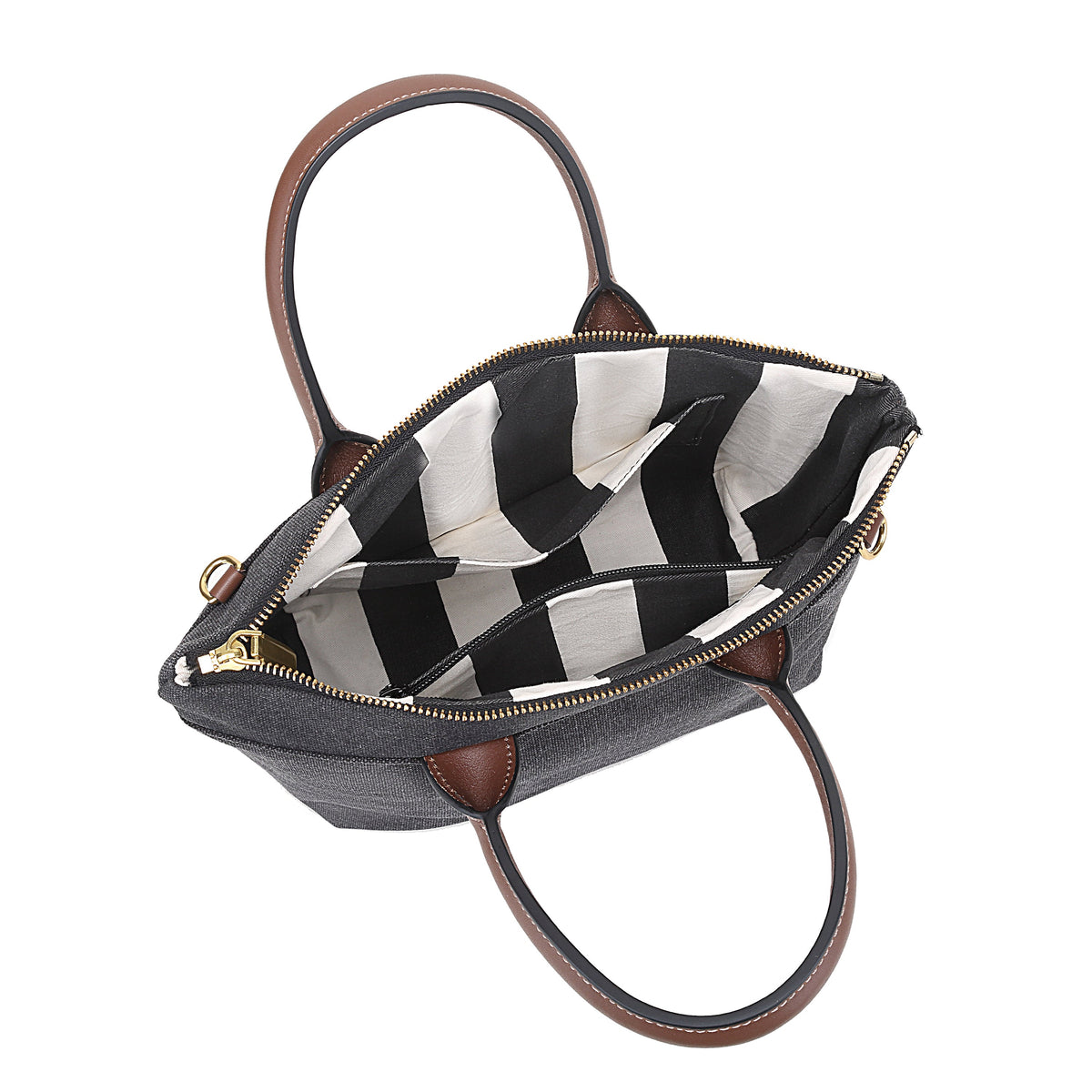 Dot | Small Tote | Black Washed Canvas + Brown