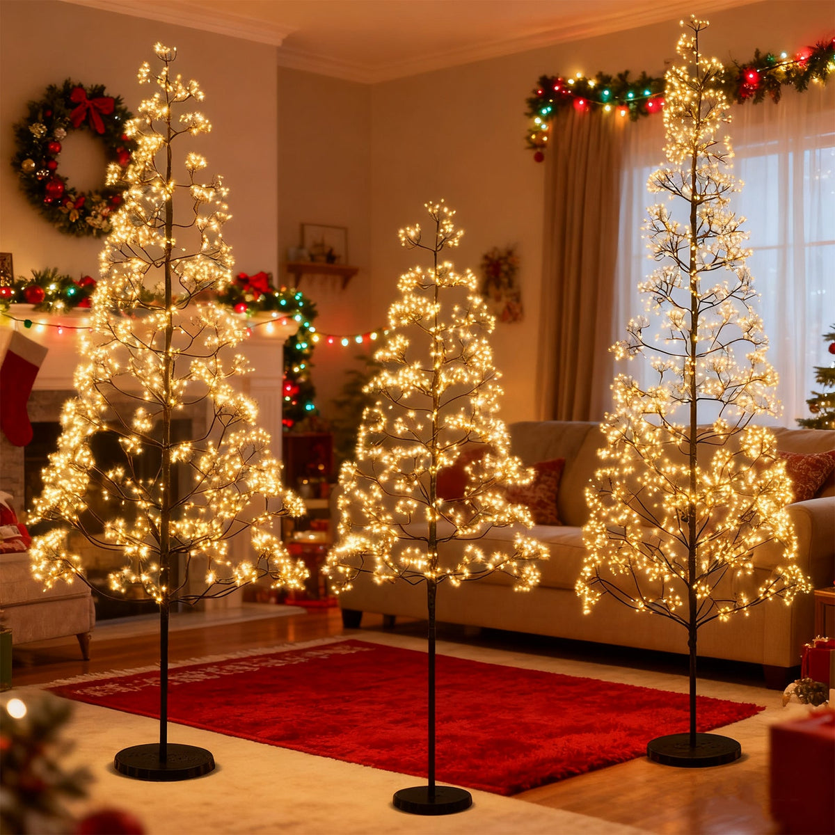 5/6/7 FT Lighted Alpine Tree with Warm White Light LED Lights Pre-lit Artificial Cedar Tree with Weighted Base — lifelike botanical accent for year round home decor decorative design