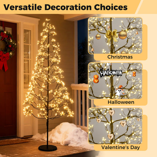 5/6/7 FT Lighted Alpine Tree with Warm White Light LED Lights Pre-lit Artificial Cedar Tree with Weighted Base — decorative artificial greenery for indoor spaces seasonal gift idea