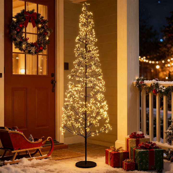 5/6/7 FT Lighted Alpine Tree with Warm White Light LED Lights Pre-lit Artificial Cedar Tree with Weighted Base — lifelike botanical accent for year round home decor