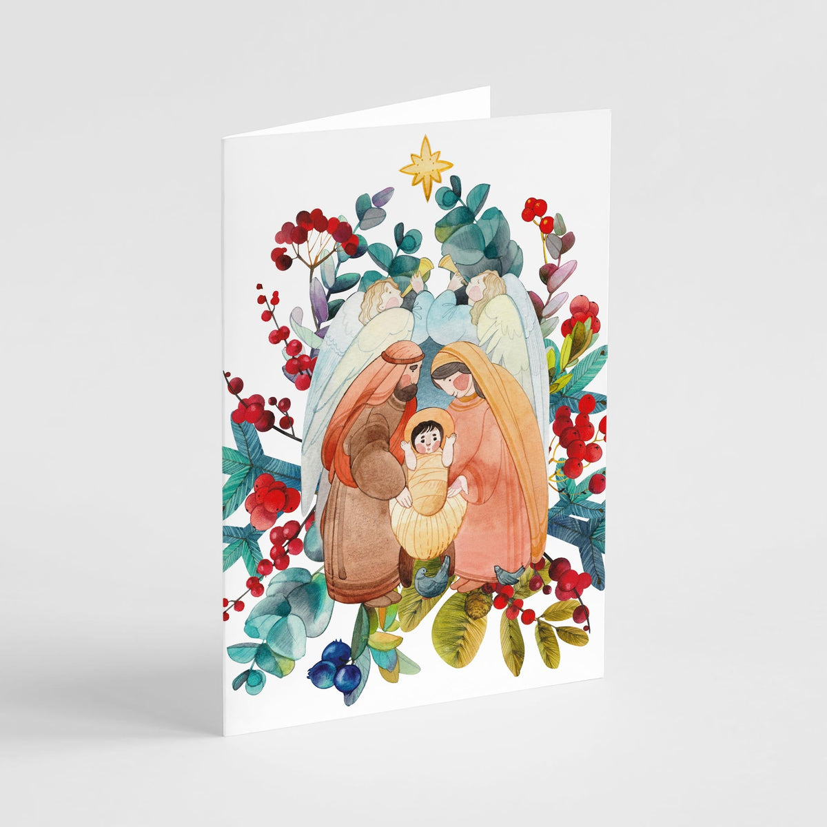 Whimsical Nativity Scene Christmas Cards, Set of 24