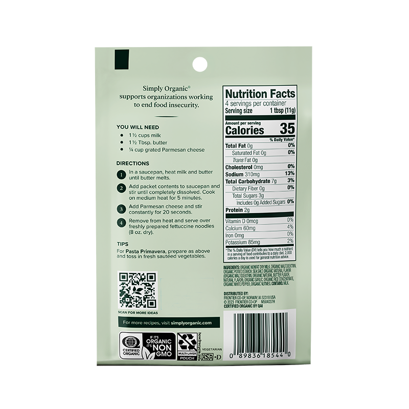 Alfredo Sauce Mix, Certified Organic, Vegetarian, 1.48 Oz