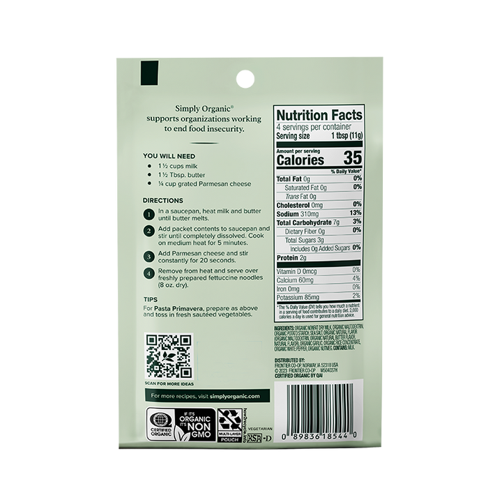 Alfredo Sauce Mix, Certified Organic, Vegetarian, 1.48 Oz