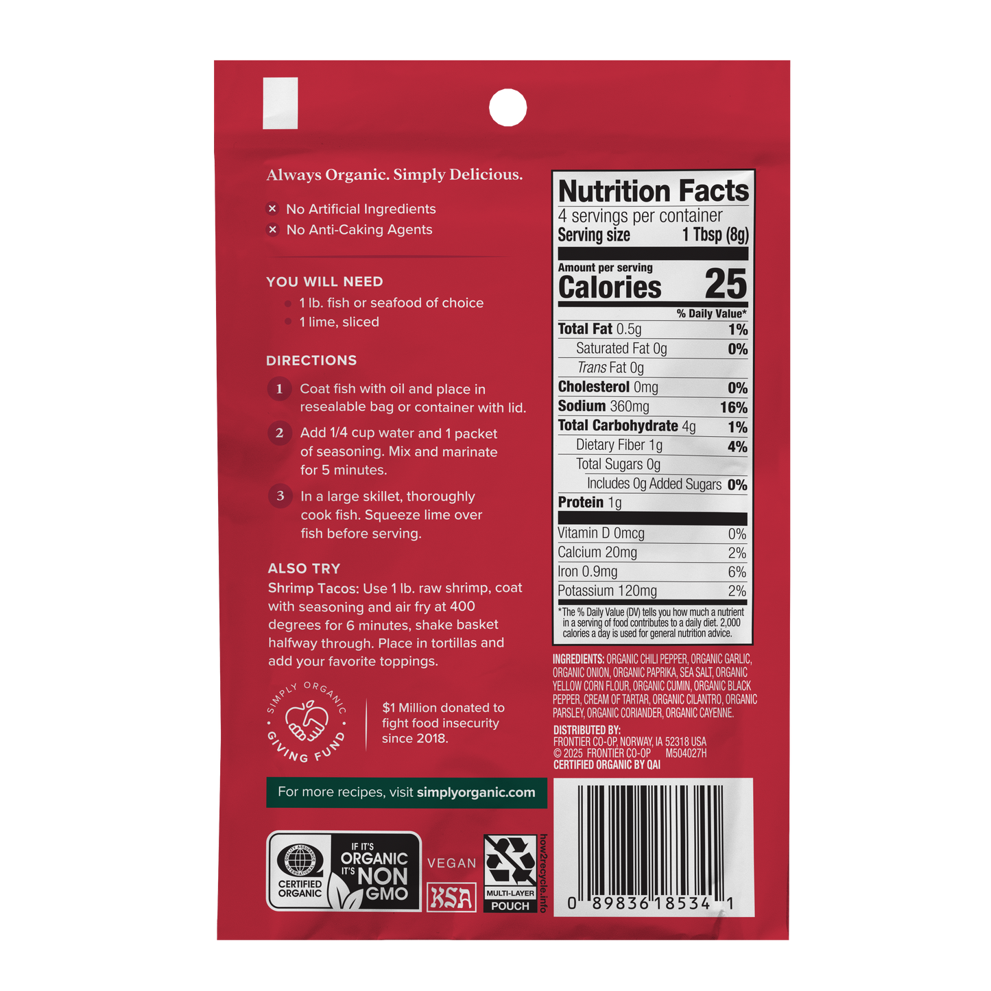 Fish Taco Seasoning Mix, Certified Organic, Kosher, 1.13 Oz