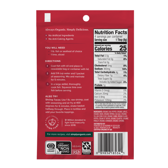 Fish Taco Seasoning Mix, Certified Organic, Kosher, 1.13 Oz