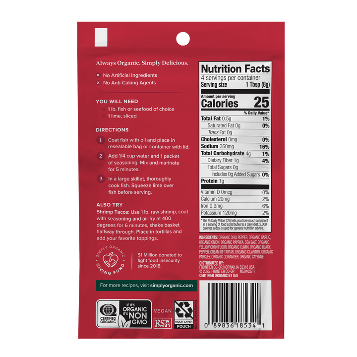 Fish Taco Seasoning Mix, Certified Organic, Kosher, 1.13 Oz