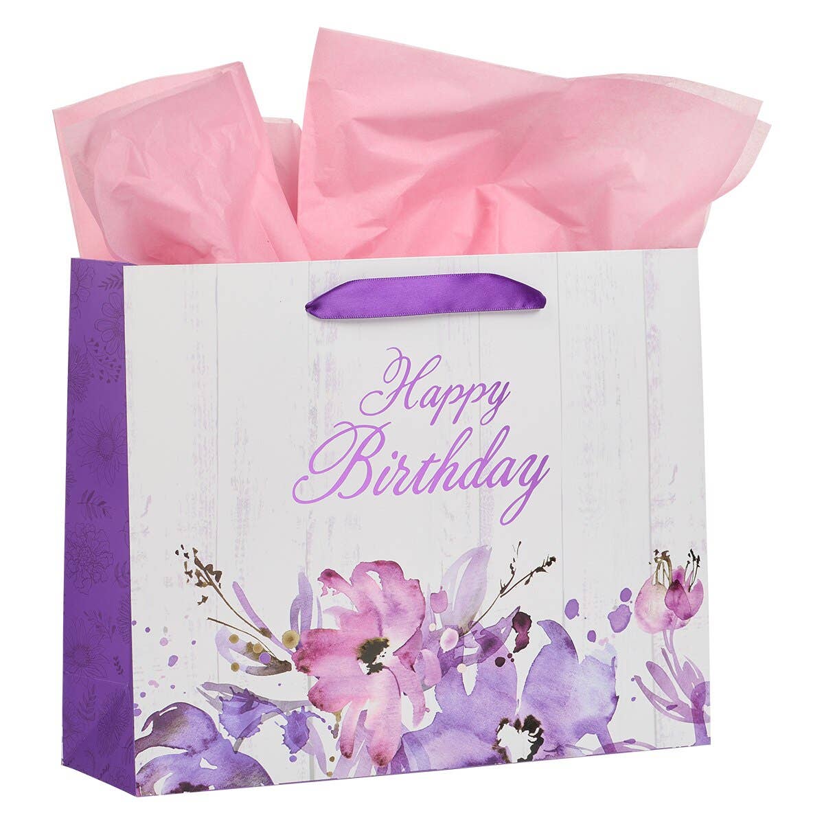 Happy Birthday Purple Floral Large Landscape Gift Bag and Ca
