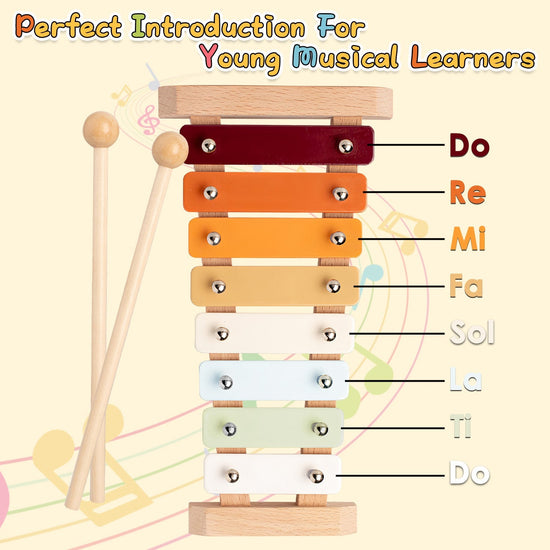 8Pcs Toddler Musical Toys Wooden Montessori Musical Instruments with Xylophone Tambourine Maracas for Boys Girls Aged 3 4 5 Years Old
