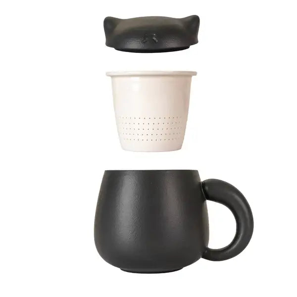Black Cat Mug with Infuser & Lid – 13 fl.oz. Porcelain Tea Cup