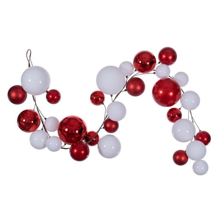 6' Red and White Ball Branch Garland, decorative garland for mantel, doorway or seasonal display from Cedar & Spice Gifts