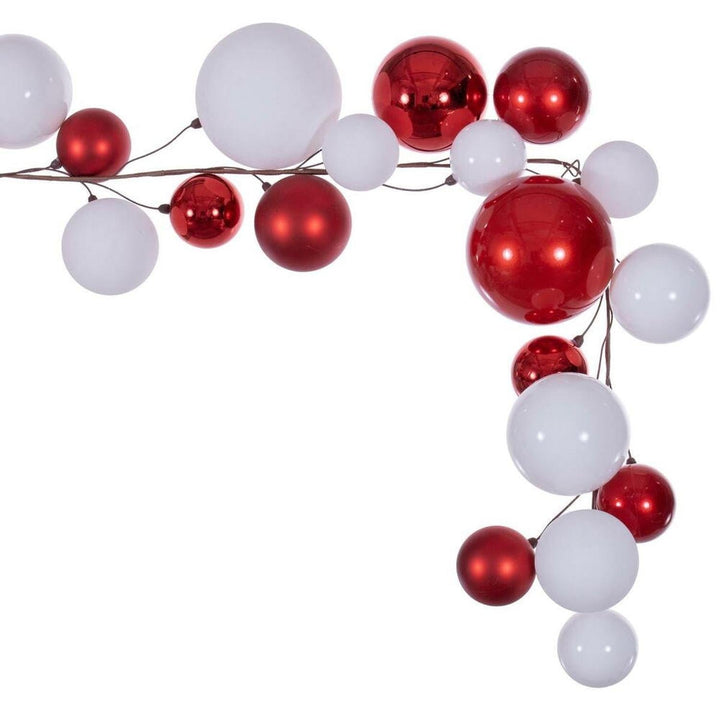 6' Red and White Ball Branch Garland, home decor accent for fireplace, railing or entryway