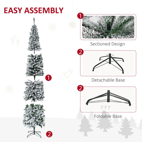HOMCOM 9' Tall Unlit Snow-Flocked Slim Artificial Christmas Tree