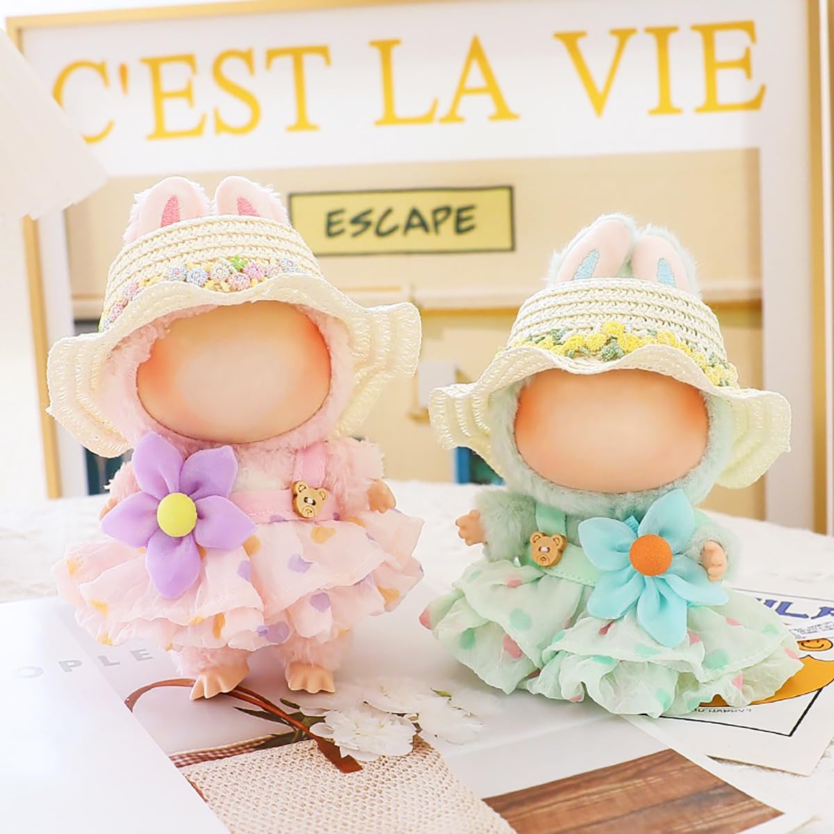 4 Piece Doll Clothes Set for 15cm-17cm Dolls - Outfit with Overalls Hat & Bag