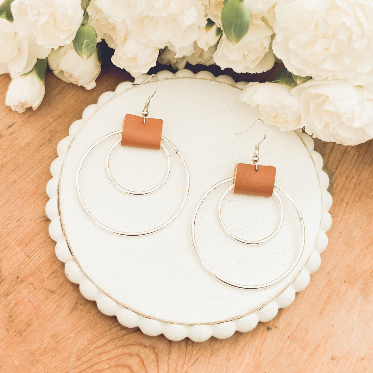 Beautiful Leather Hoop Earrings- Gold or Silver