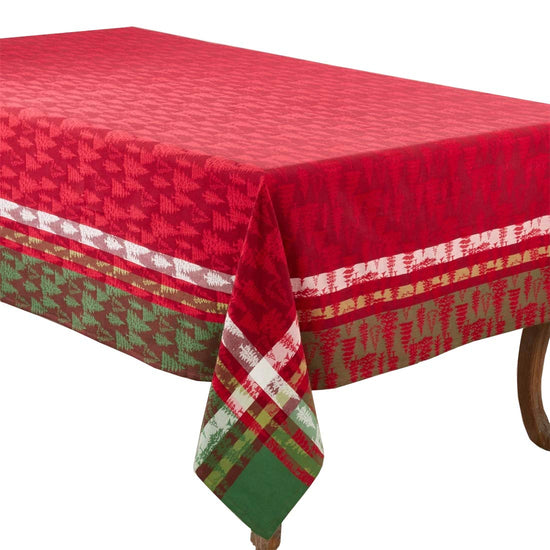 Fennco Styles Christmas Tree Plaid Design 100% Cotton Table Linens - Various Sizes for Home, Holiday, Family Gathering and Special Occasion