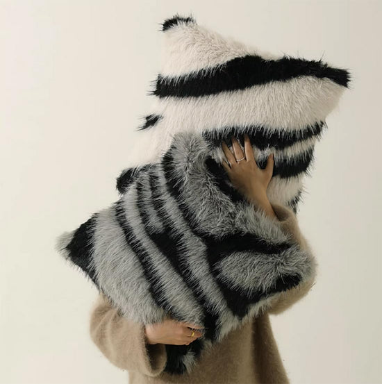 Zebra Stripe Faux Fur Animal Design Decorative Throw Pillow Cover 18" W x 18" L – Grey Plush Cushion Case for Couch, Bedroom, Living Room and Office Décor