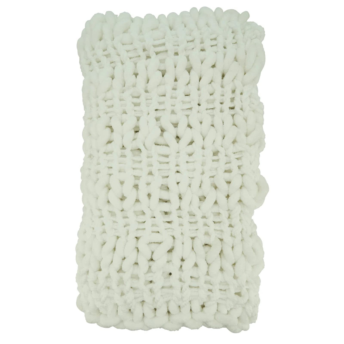 Fennco Styles Chunky Cable Knit Throw Blanket 50" W X 60" L – White Cozy Blanket for Couch, Bedroom, Living Room and Office Décor