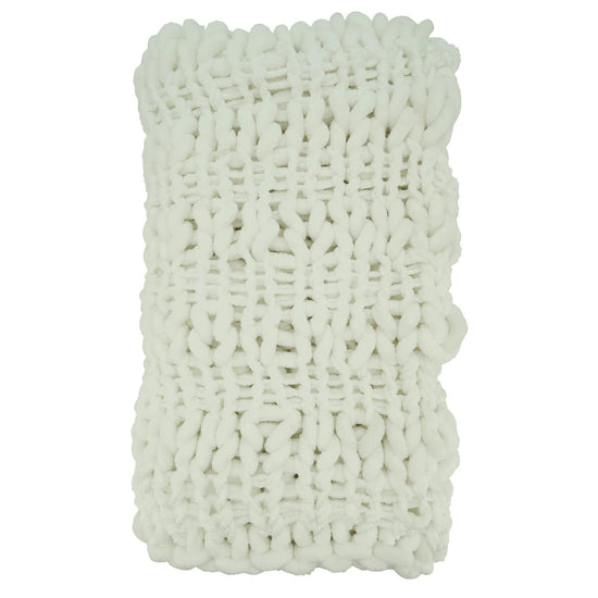 Fennco Styles Chunky Cable Knit Throw Blanket 50" W X 60" L – White Cozy Blanket for Couch, Bedroom, Living Room and Office Décor