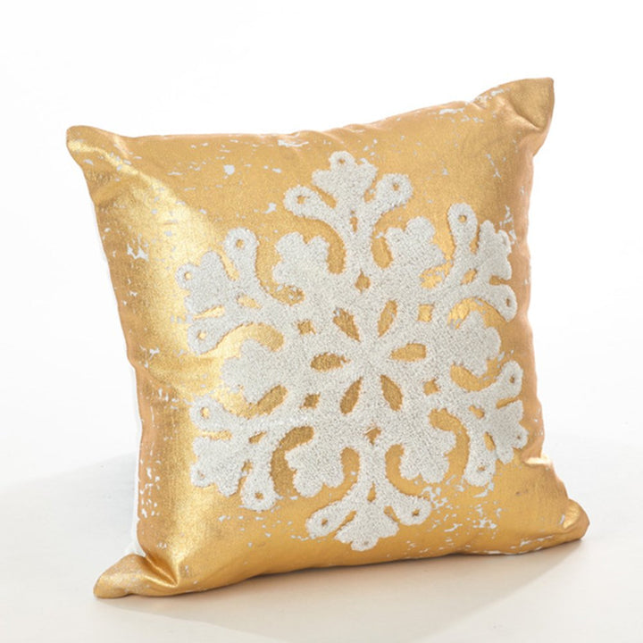 Fennco Styles Donnelou Collection Snowflake Design Down Filled Cotton Throw Pillow - 12" Square