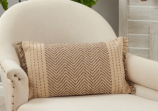 Modern Kantha Stitch Design 100% Cotton Decorative Throw Pillow Cover 14 x 23 Inch - Grey Cushion for Couch, Living Room and Bedroom Décor