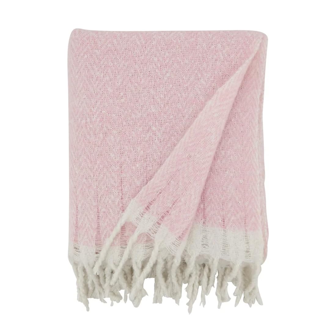 Faux Mohair Herringbone Throw Blanket 50" W x 60" L – Natural Cozy Fringe Blanket for Home, Couch, Bedroom, Living Room, Office, and Holiday Décor