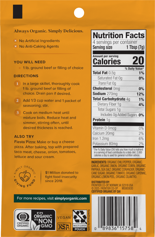 Simply Organic Mild Taco Seasoning, Certified Organic
