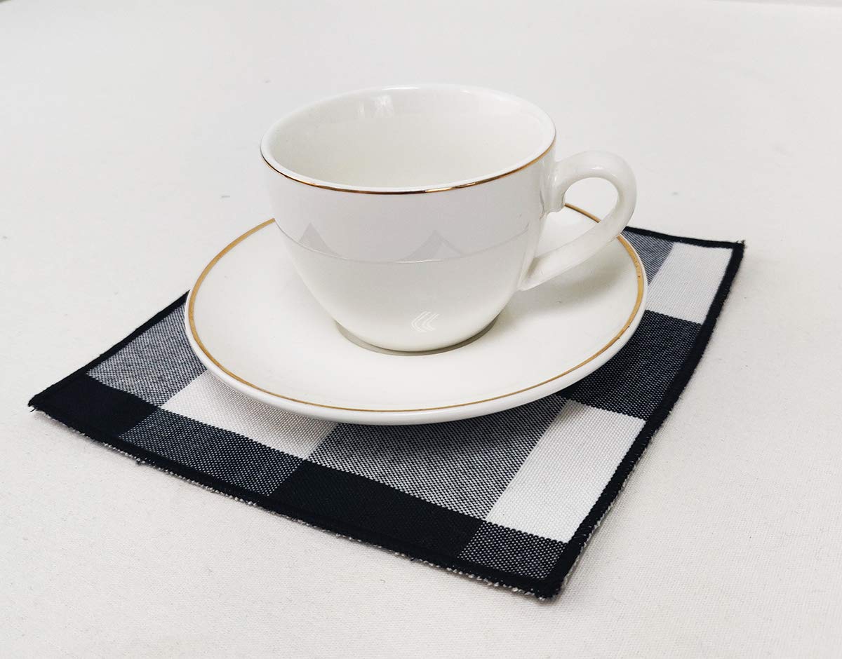Buffalo Check Double Layers Reversible Coasters 6"W x 6"L, Set of 4 - Handmade in USA - Plaid Cocktail Napkins for Everyday Use and Special Occasion