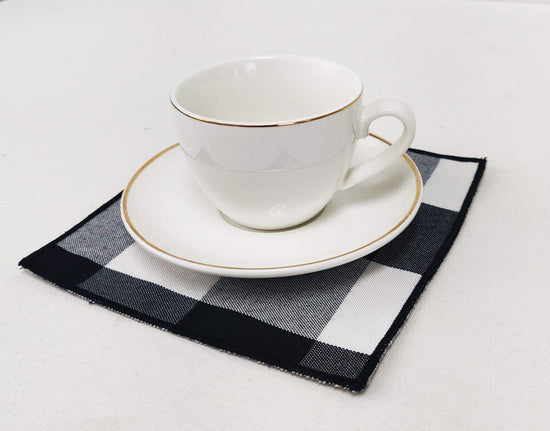 Buffalo Check Double Layers Reversible Coasters 6"W x 6"L, Set of 4 - Handmade in USA - Plaid Cocktail Napkins for Everyday Use and Special Occasion