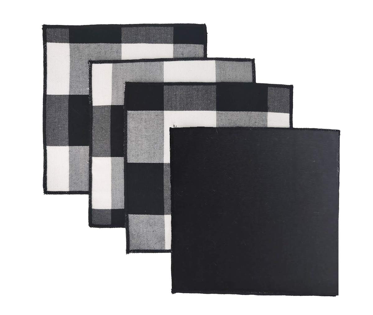 Buffalo Check Double Layers Reversible Coasters 6"W x 6"L, Set of 4 - Handmade in USA - Plaid Cocktail Napkins for Everyday Use and Special Occasion