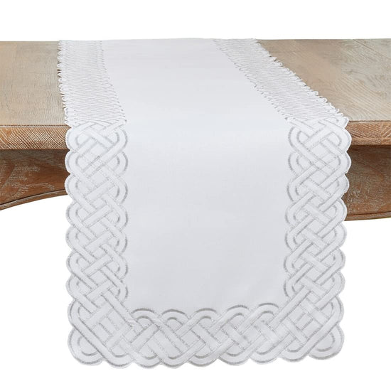 Fennco Styles Braid Emroidered Metallic Border Table Runner 16" W x 54" L - Silver Table Cover for Home Décor, Everyday Use, Christmas, Banquets and Special Events