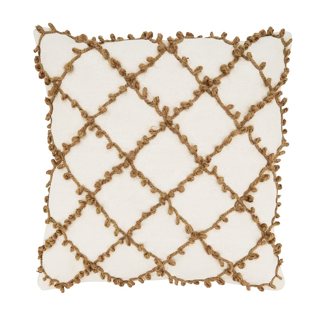 Fennco Styles Dori Embroidered Diamond Cotton Decorative Throw Pillow 18" W x 18" L - Grey Textured Accent Cushion for Home, Couch, Living Room and Office Décor
