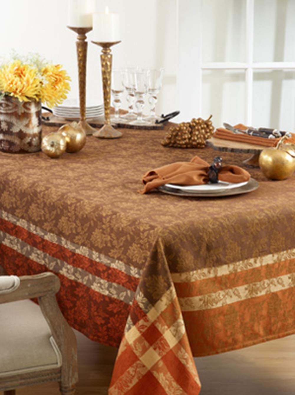 Thanksgiving Holidays Autumn Leaves Print Cotton Tablecloth
