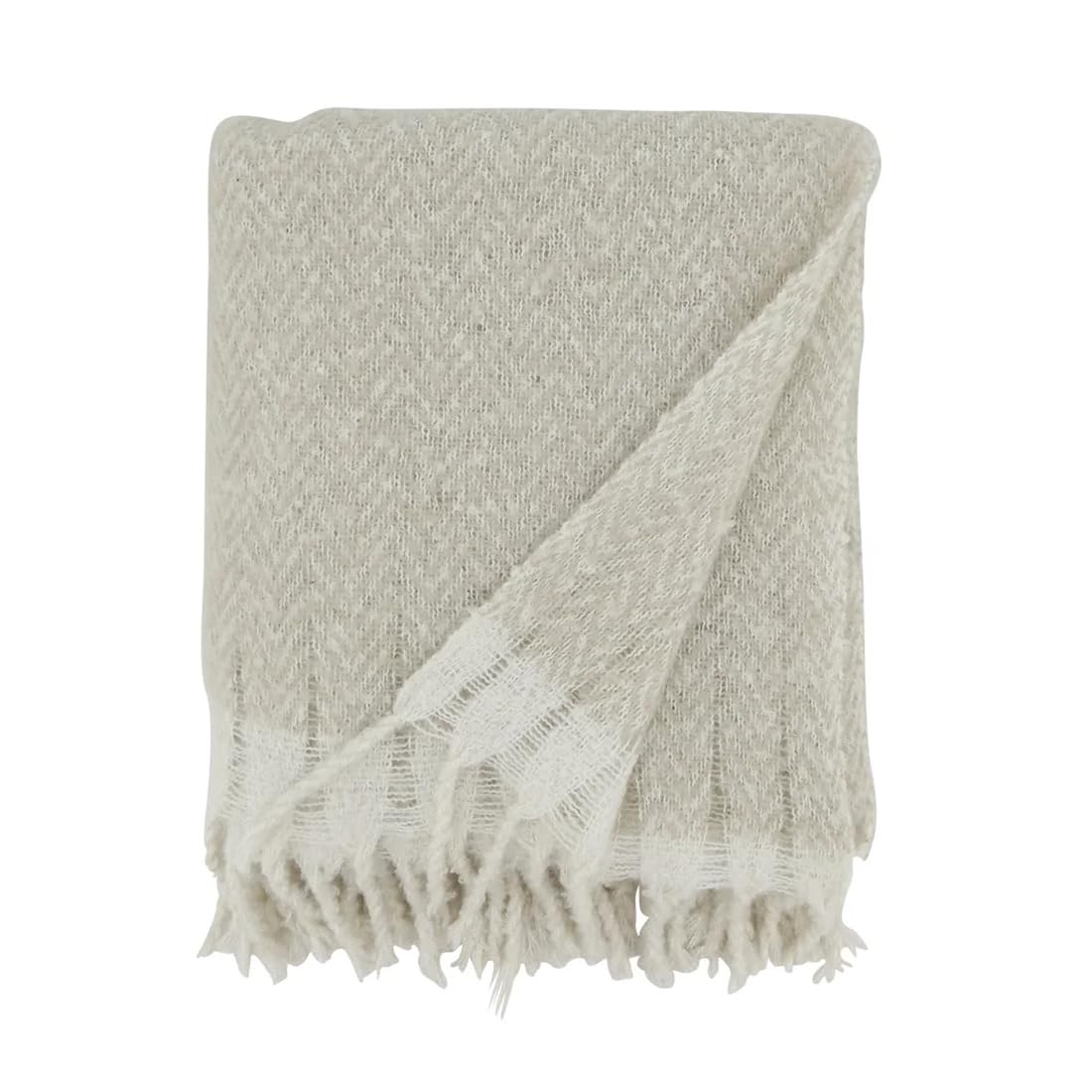 Faux Mohair Herringbone Throw Blanket 50" W x 60" L – Natural Cozy Fringe Blanket for Home, Couch, Bedroom, Living Room, Office, and Holiday Décor