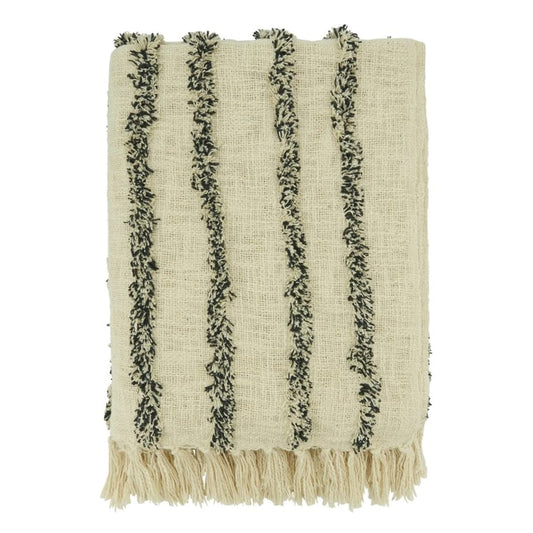 Fennco Styles Tufted Line Tassel Cotton Throw Blanket 50" W x 60" L – Natural Woven Blanket for Couch, Bedroom and Living Room Décor