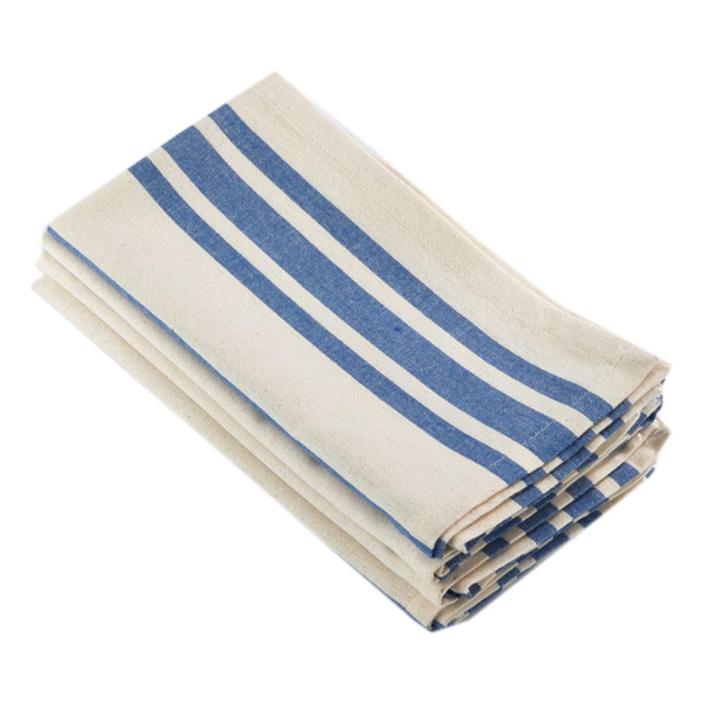 Dauphine Collection Farmhouse Striped Cotton 20 x 20 Inch Cloth Napkins, Set of 4 - French Blue Dinner Napkins for Dining Table, Banquet, BBQ Table and Family Dinner