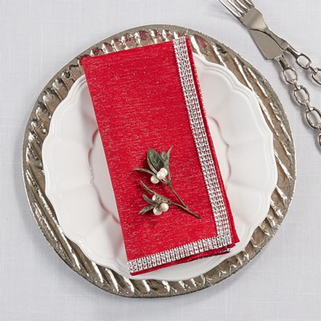 Elegant Lily Collection Studded Design Cloth Napkins 20" W x 20" L, Set of 4 - White Rhinestone Dinner Napkins for Dining Table, Banquets, Family Gathering and Special Occasion