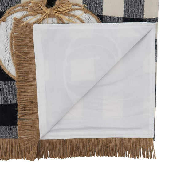 Buffalo Plaid Harvest Pumpkin Fringe Table Runner 14" W X 72" L — decorative tabletop piece for home entertaining seasonal decorating choice