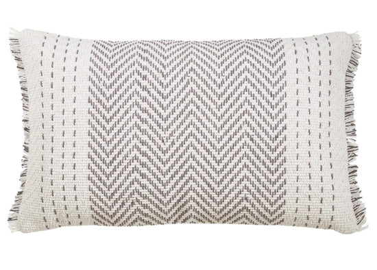 Modern Kantha Stitch Design 100% Cotton Decorative Throw Pillow Cover 14 x 23 Inch - Grey Cushion for Couch, Living Room and Bedroom Décor