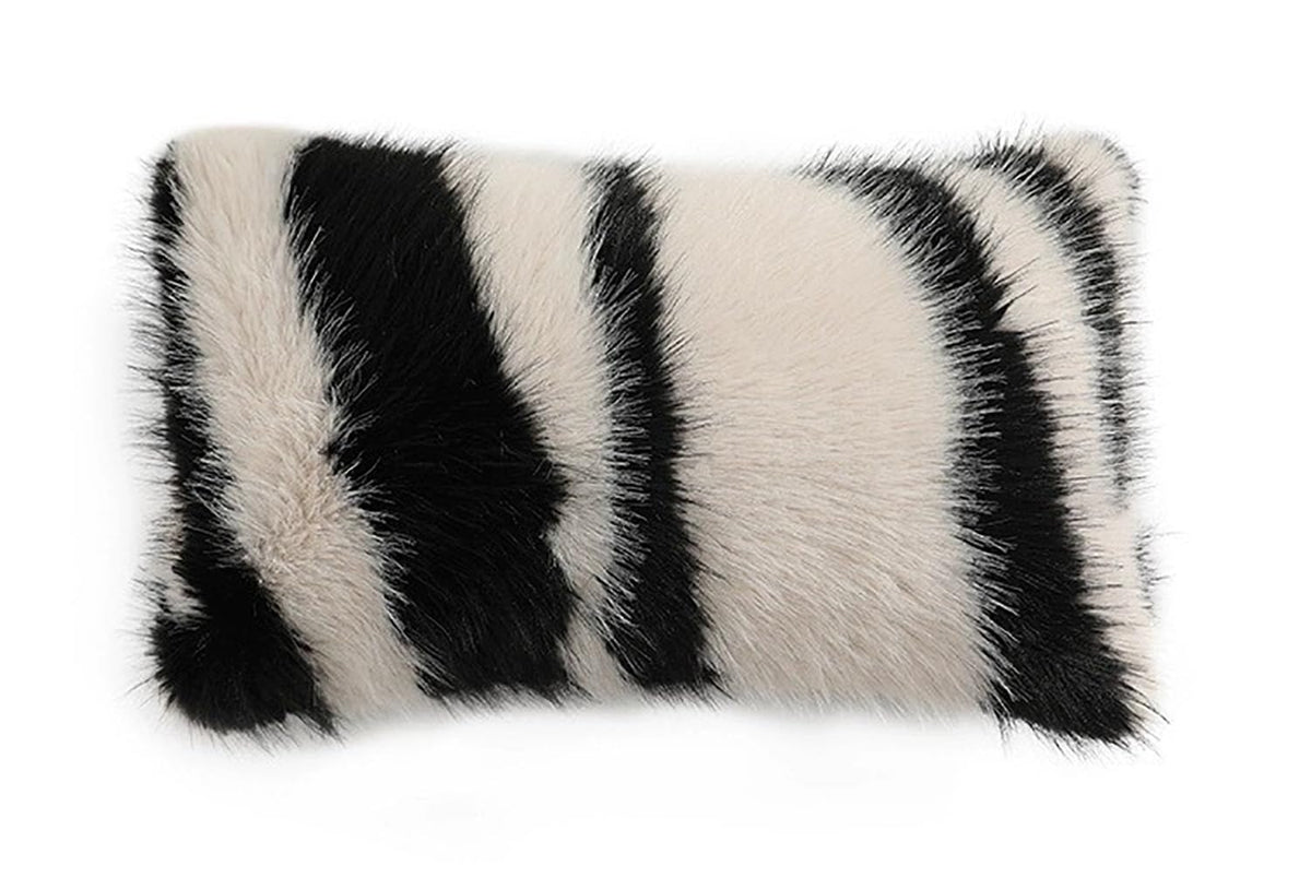 Zebra Stripe Faux Fur Animal Design Decorative Throw Pillow Cover 18" W x 18" L – Grey Plush Cushion Case for Couch, Bedroom, Living Room and Office Décor