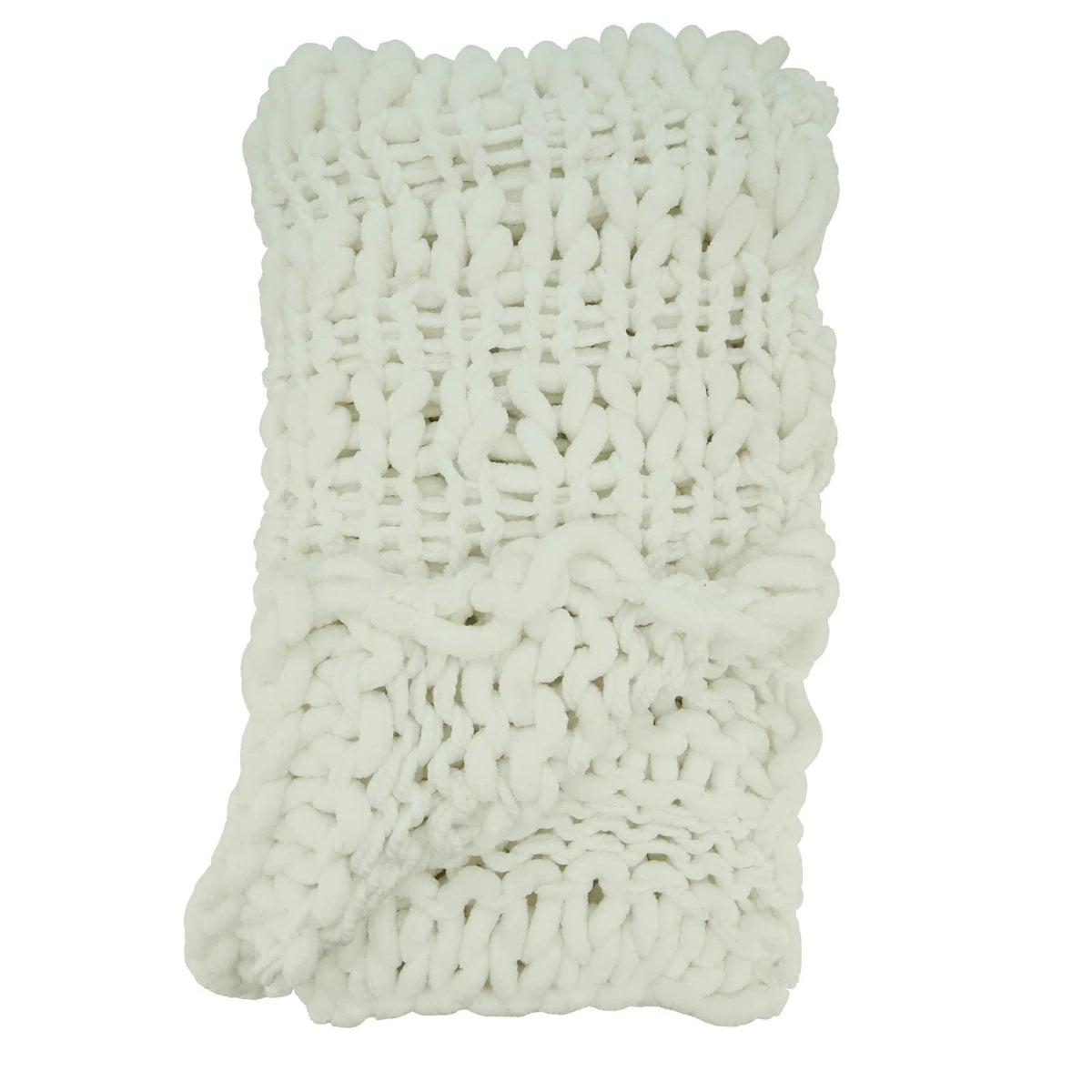 Fennco Styles Chunky Cable Knit Throw Blanket 50" W X 60" L – White Cozy Blanket for Couch, Bedroom, Living Room and Office Décor