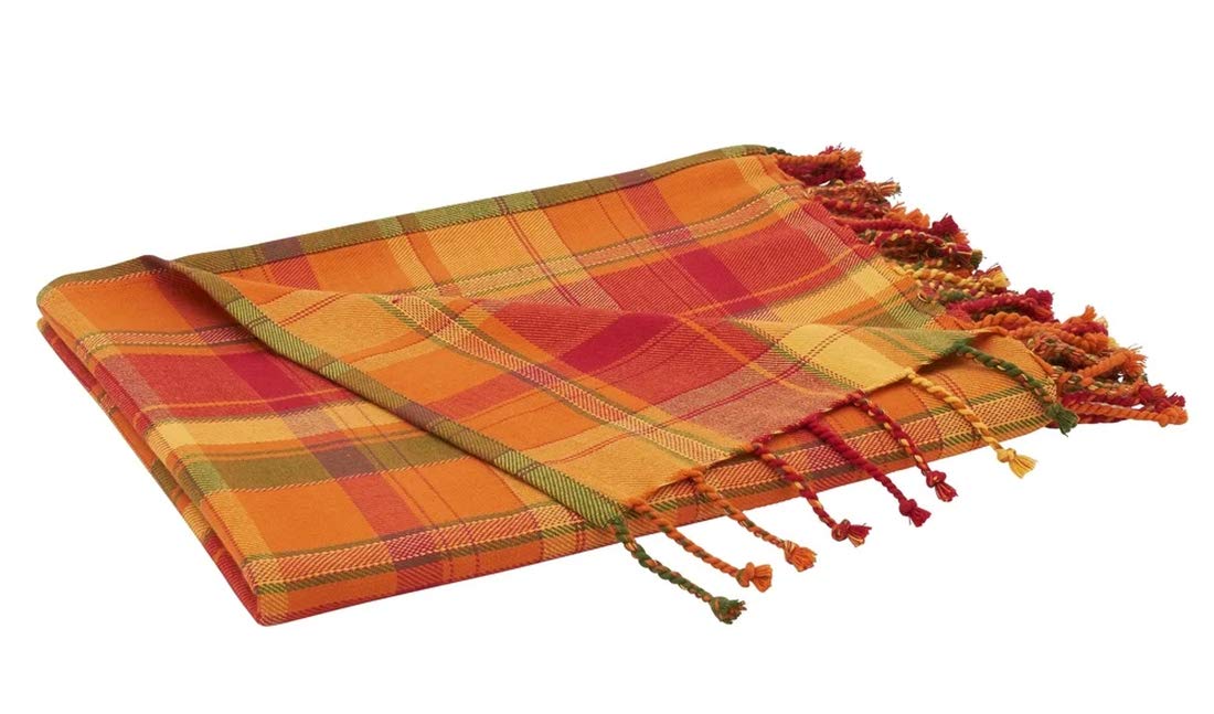 Autumn Harvest Plaid Tassel Throw Blanket 50" W x 60" L – Terracotta Blanket for Couch, Bedroom and Living Room Décor